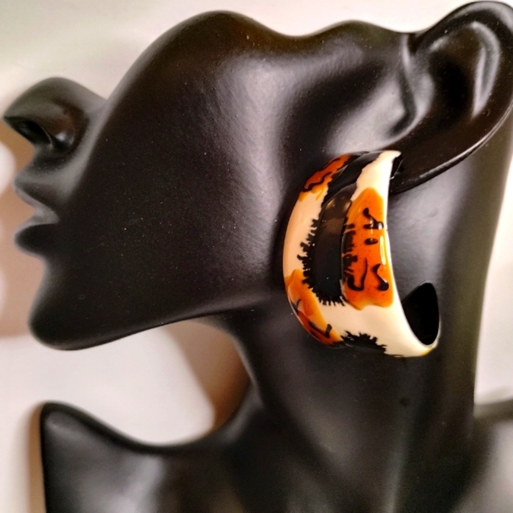 Vintage Enamel Abstract‎ Statement Earrings